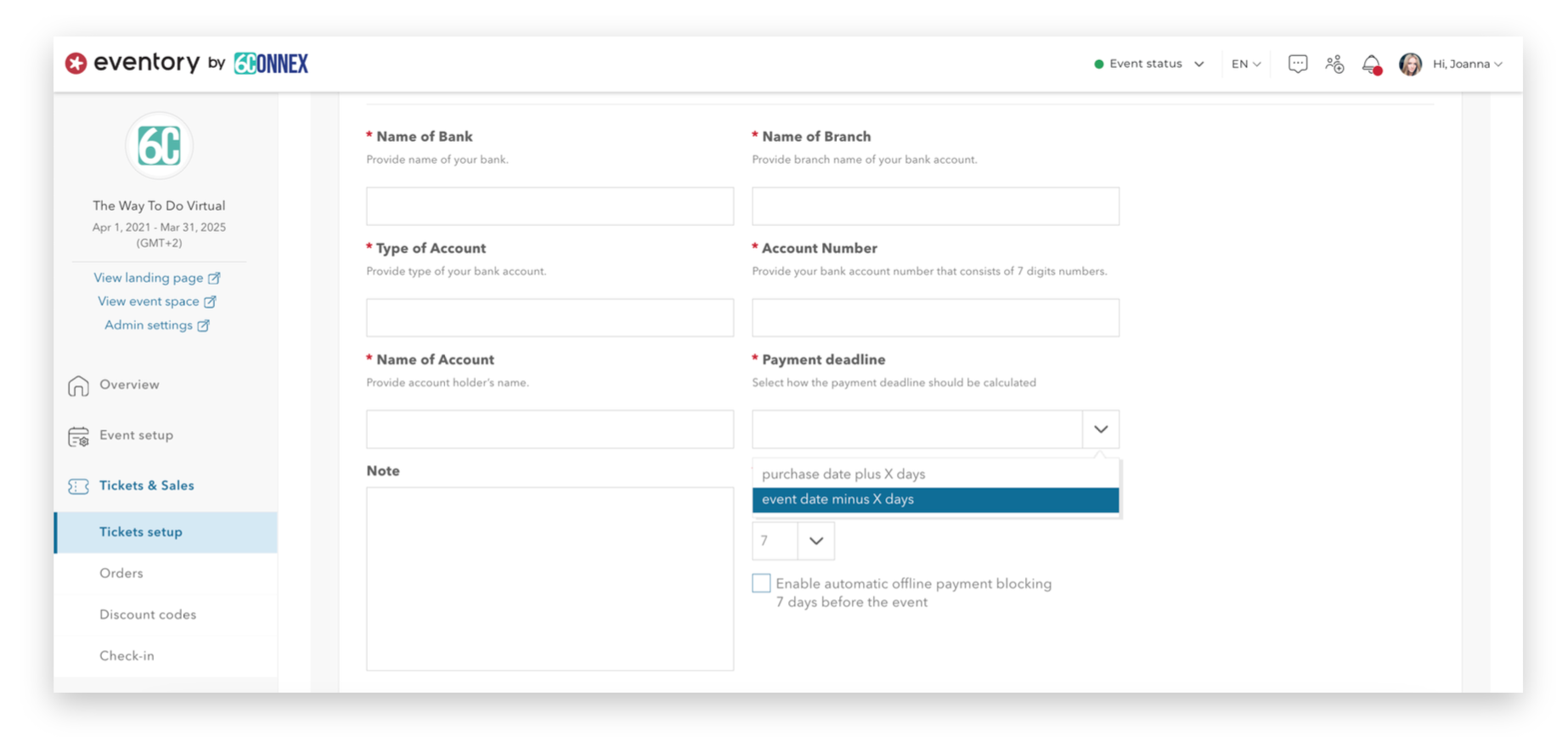 bank transfer settings