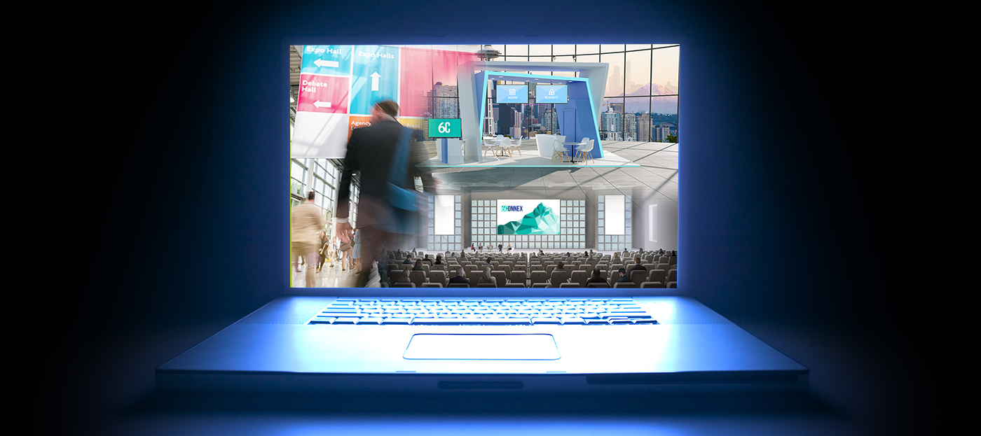 virtual event platform on a laptop computer